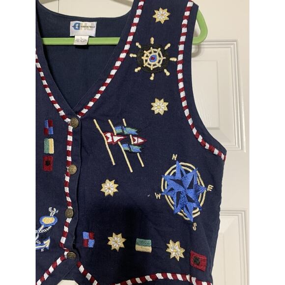 Vintage Paul Harris Design Embroidered Nautical Boat Beach Coastal Vest L - Picture 2 of 6